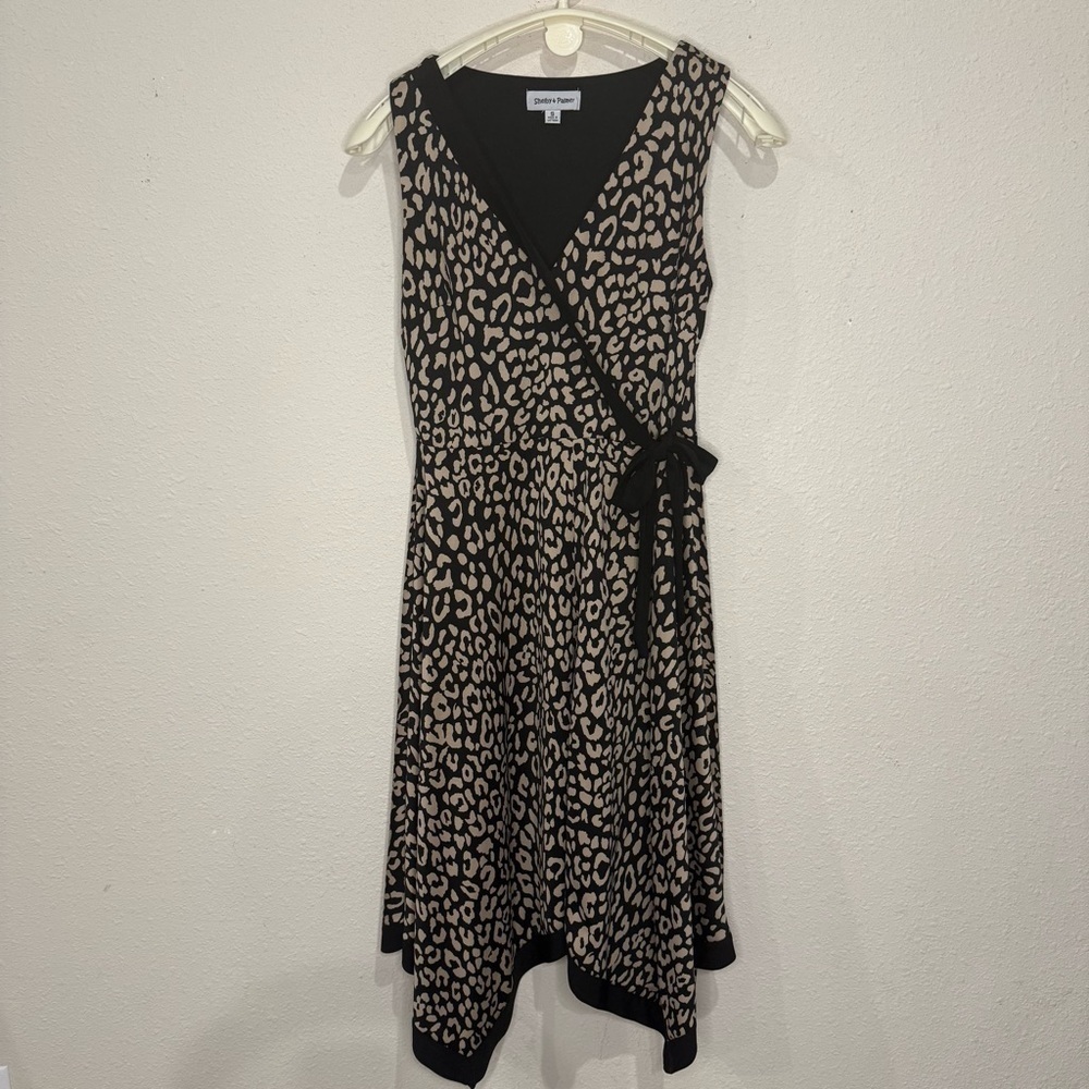 Shelby & Palmer Asymmetrical Dress Side Tie Animal Print Black/Tan Women’s Sz S
